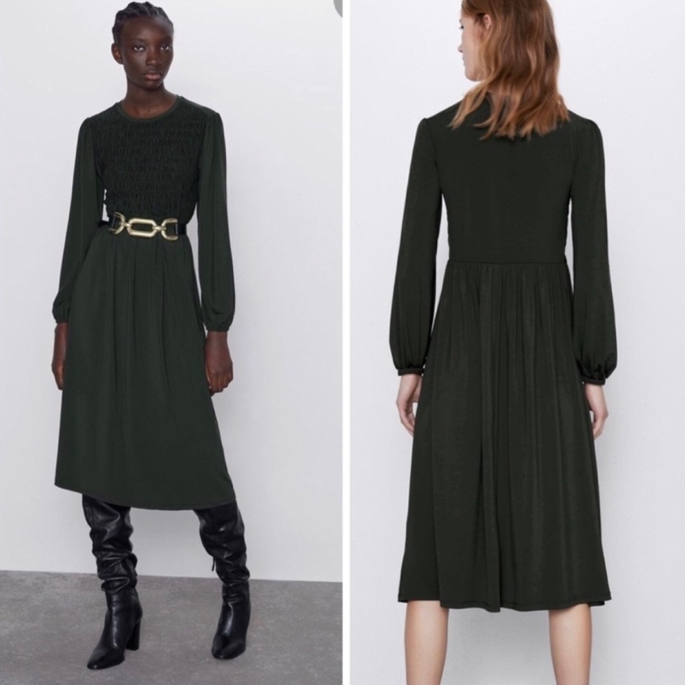 Zara Long Sleeved Elasticized Dress | Medium